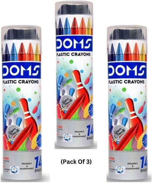 DOMS Plastic Crayons 14 Shades With Free Erasers