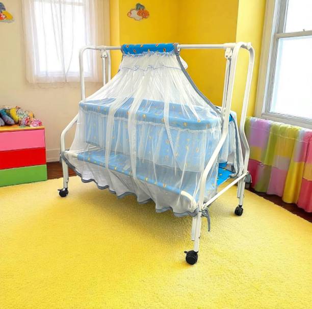 KIDDERY MAIA Premium Cradle for Infant with Mosquito Net & 4 Wheels Lock 0-8 Months Age