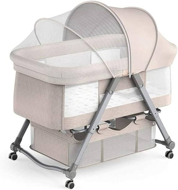 HOUSE OF QUIRK Cradle Crib Baby Rack, Foldable,Newborn 0 Months and up,(93 x 55 x 77 cm, Khaki)