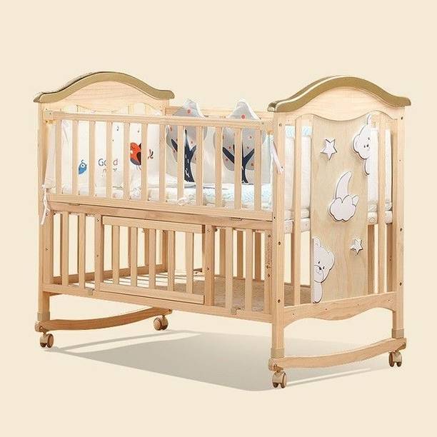 BabyTeddy 12 in 1 Forest Theme Baby Crib Wooden Cot with Bedding Set and Mosquito Net