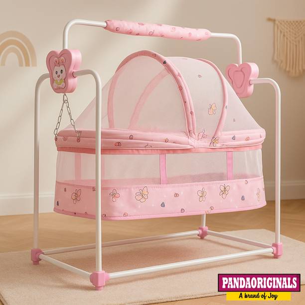 Pandaoriginals Premium Quality Butterfly Cradle with Mosquito Net and Wheels StrongSturdy Frame