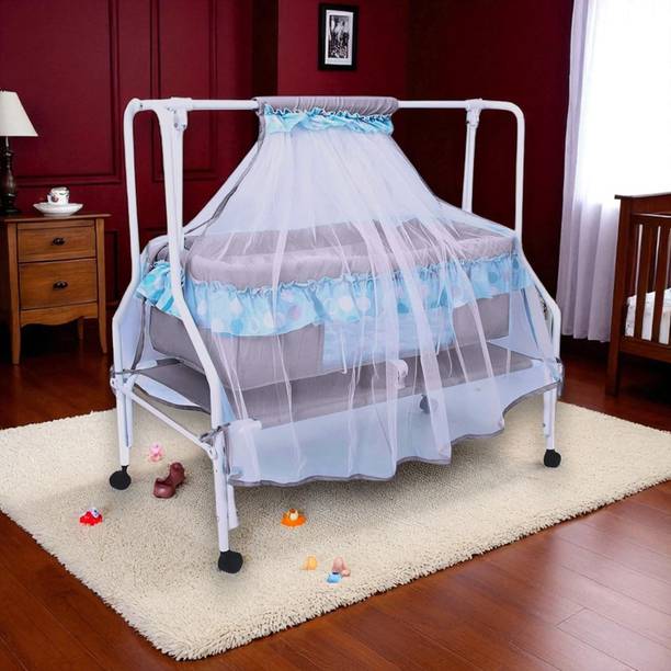 KIDDERY Ares | Value Baby Cradle | New improved Mattress Design | 25% More Space for Baby | Mosquito Protection Net | All Wheel Lock | 0-8 months | Blue