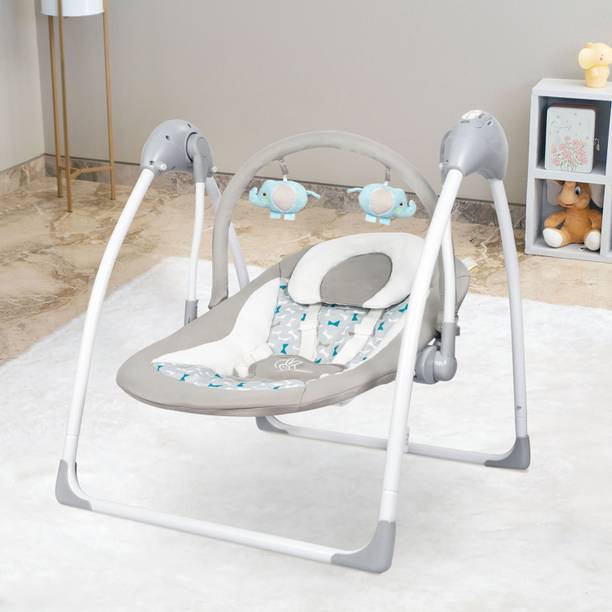 R for Rabbit Snicker The Playful Automatic Baby Swing with Hanging Toys and Remote Control for Newborn Baby (Grey Blue)