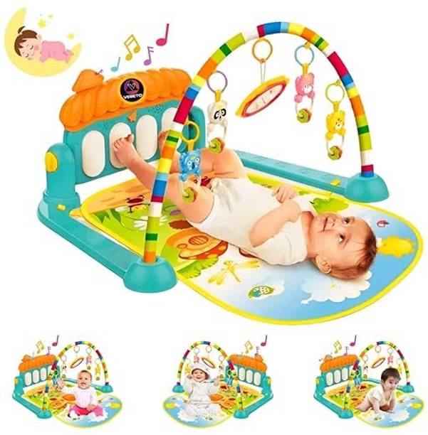 Planet of Toys Play Gym for Babies 0-12 Months with Musical Piano, Lights & Rattles