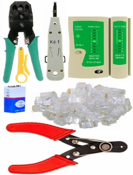 BALRAMA 31pc Combo Crimper + RJ 45 Cable Lan Tester with 9 Volt Battery + RJ 45 Cable Wire Connectors Modular Plugs + Wire Stripper Cable Cutter + Crimping Tool + Krone Kd-1 Tool Punch Down Tool Ht-315 Crimping Tool With Cable Stripping Punch Down Tool Rj45 Rj11 Rj12 4p 6p 8p 3-In-1 Modular Crimping Tool with Cutter &amp; Stripper Wire Cable Stripping Electric Cable Wire Stripper Crimper Electrician Plier Cutter Crimping Cable Cutter Hand Tool for Lan Wire Cctv Camera Telephone Electric Wire Ethernet Network Lan Adsl Computer Maintenance Repair Tools Manual Crimper