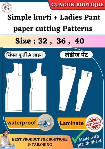 Gungun Boutique 2 Count Simple kurti + Ladies Pant cutting Pattern Combo | All size 32 To 40 | Patterns Cross Stitch Matte Cloth