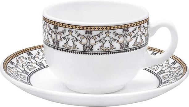 LAOPALA DIVA Pack of 12 Opalware La Opala Sovrana Moraccan Gold 6 Cup and 6 Saucer Set 160 ml