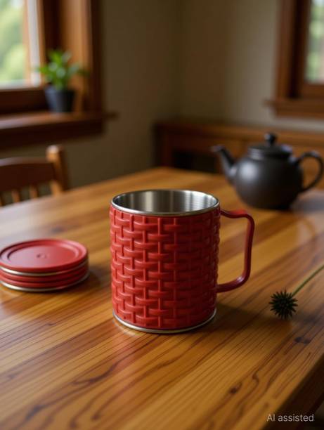 BluNeo Pack of 6 Stainless Steel, Plastic Luxury Red Matte Outer With Insulated Stainless Steel Tea /Coffees Cup set