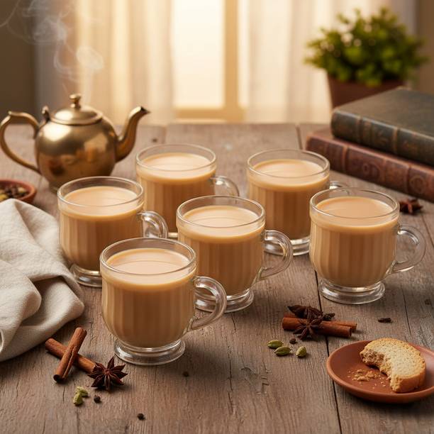 crockware Pack of 6 Glass Transparent Glass Tea & Coffee Cups – Set of 6 (100 ml)