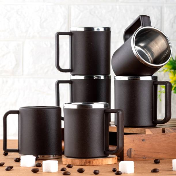 SPEACK Pack of 6 Stainless Steel, Plastic Premium Quality Matt-Finished Double-Walled Tea, Coffee,