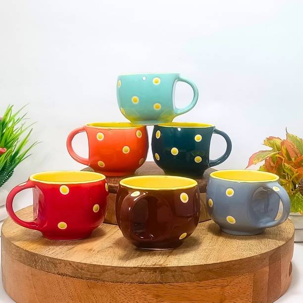 THE INDIA STYLE Pack of 6 Ceramic Bone China Multi dotted Premium Tableware Tea/Coffee Cup Set of 6