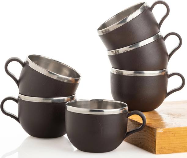Jony Pack of 6 Plastic, Steel Premium Quality Chai, Tea & Coffee Cup Set - Elegant & Durable for Daily Use