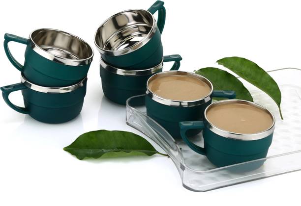 हैप्पी Tea Cups Set Coffee Mug Insulated Stainless Steel Inner Stylist Double Wall Cup स्टेनलेस स्टील, प्लास्टिक
