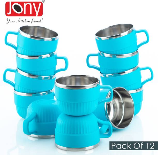 Jony Pack of 12 Plastic, Steel Premium Quality Chai, Tea & Coffee Cup Set - Elegant & Durable for Daily Use