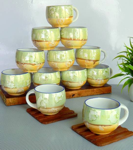 Clay heaven Pack of 12 Ceramic Dual-tone Color Pari shape Tea cup set