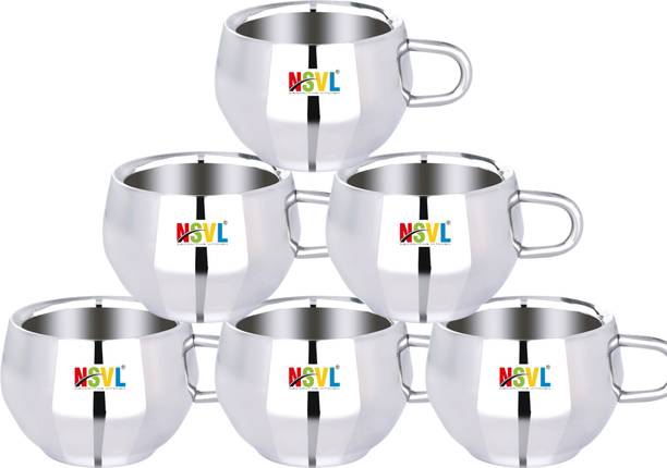 एनएसवीएल 100% Stainless Steel Matka Tea Cups Set of 6 Pcs | Double Wall Tea & Coffee Cups स्टेनलेस स्टील