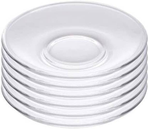 RUTANJAL Pack of 1 Glass Clear Crystal-Look Glass Tea & Coffee Saucers – Microwave & Dishwasher