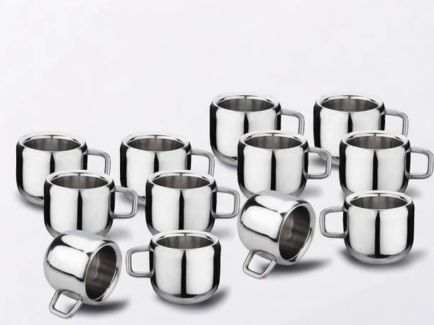 ECOLEX Pack of 12 Stainless Steel Stainless Steel Tea Cup Set of 12 with Handle