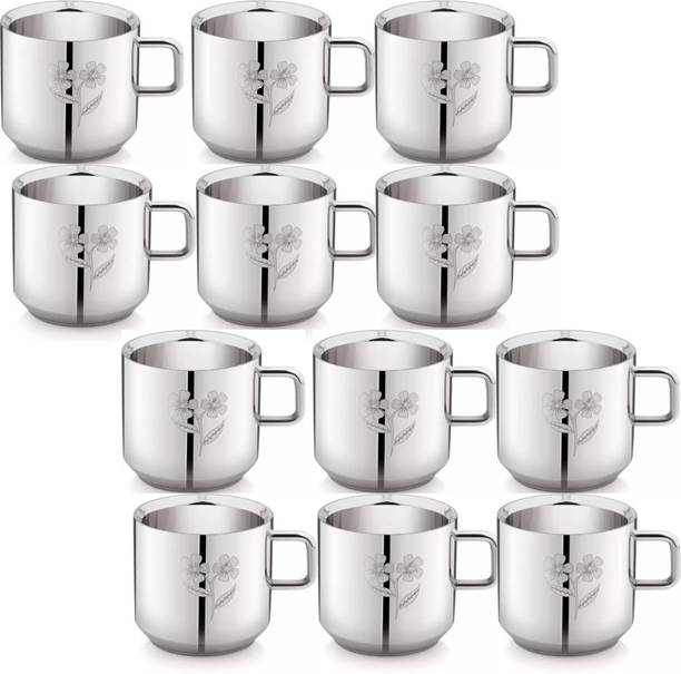 LIMETRO STEEL Pack of 12 Stainless Steel Laser Print Tea,Coffee