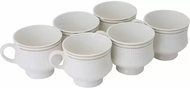 KIKI CREATION Pack of 6 Bone China, Ceramic Premium Quality Small Size white Mona tea cup set