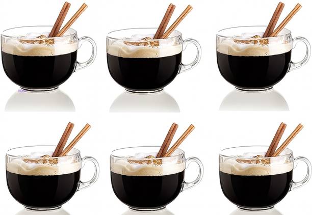 b7 Creations Pack of 6 Glass Glass Transparent Imported Round Crystal Glass Tea & Coffee Cups (Clear)fwm