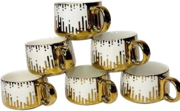 DMRD MART Pack of 6 Porcelain Dmrd Mart-Fine Porcelain Tea And Coffee Large Mug Set Of 6,Glossy |Tea Cup Set.