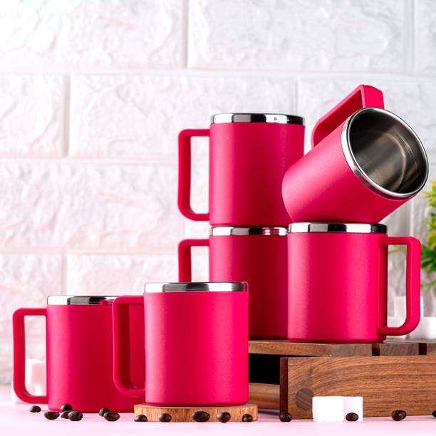 SPEACK Pack of 6 Stainless Steel, Plastic Premium Quality Matt-Finished Double-Walled Tea, Coffee,