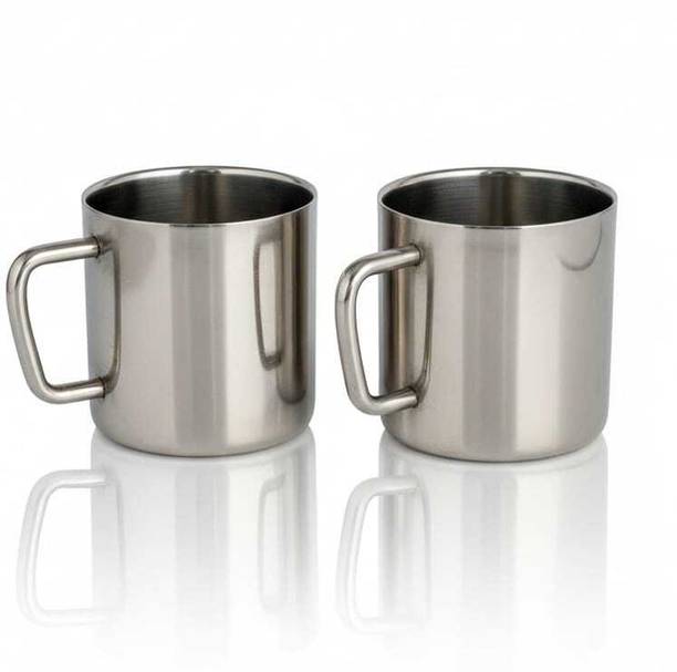 veltria enterprises Pack of 2 Stainless Steel Durable, Double-Walled Stainless Steel Tea/Coffee Mug - 165ml Capacity