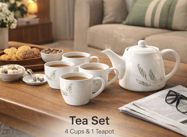 Urban plates Pack of 6 Ceramic Morning Tea 4 cup and 1 kettle with lid set