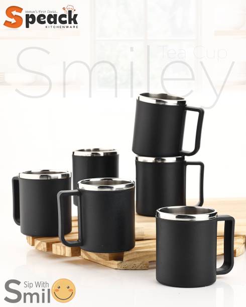 SPEACK Pack of 6 Plastic, Steel Premium Quality Chai, Tea & Coffee Cup Set - Elegant & Durable for Daily Use
