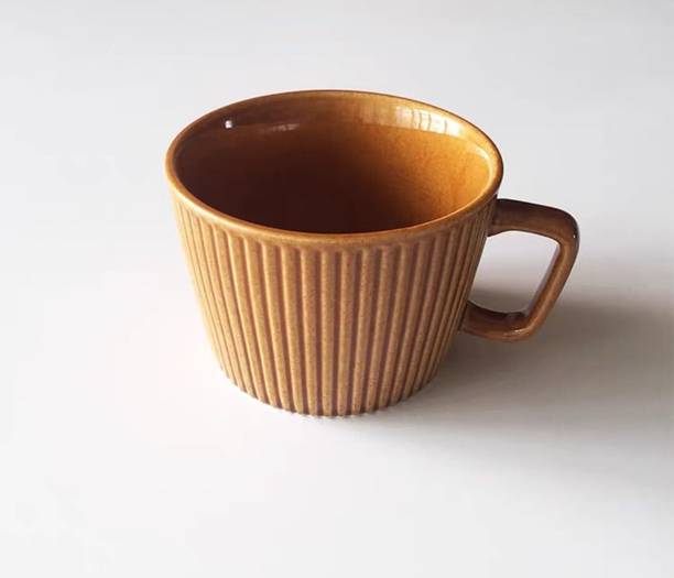 Hanrui Ceramics Pack of 1 Ceramic Ribbed Texture Ceramic Cup | Elegant Tea & Coffee | Microwave & Dishwasher Safe