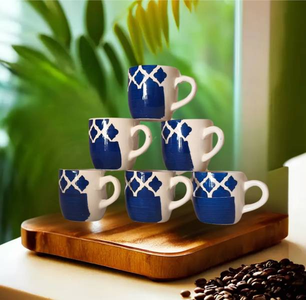 love unlimited Pack of 6 Ceramic Blue Small Tea Cups Set of 6 | Coffee Mugs for Home Office (80 ML)