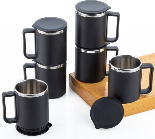 Grenee Pack of 6 Stainless Steel, Plastic coffee mug lid for tea, coffee with handle