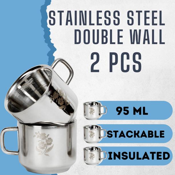 Q4S Pack of 2 Stainless Steel Cups for tea insulated cups double wall for coffee chai tea cups 95 ml each