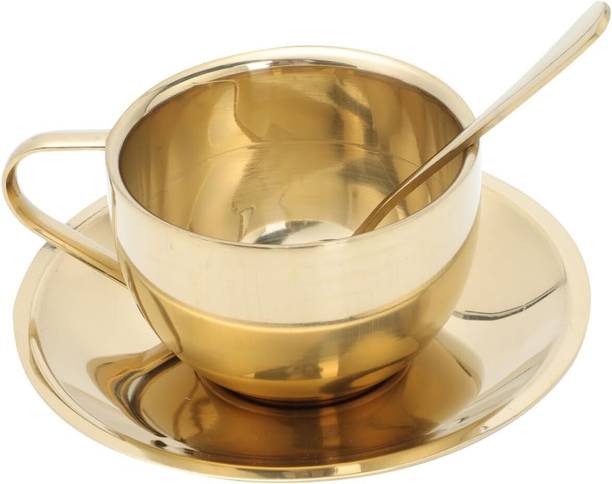 CREZORA Pack of 1 Stainless Steel Designer Gold Tea Cup Set with Saucer