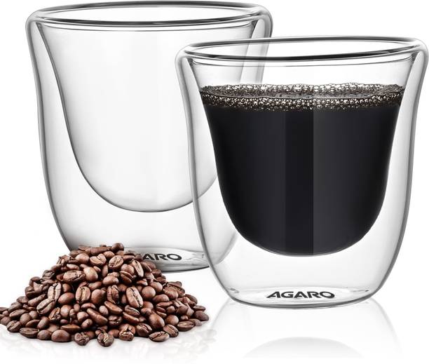 AGARO Pack of 2 Glass AGARO Elite Double Wall Glass Espresso Cups 80ml, Premium Borosilicate glass