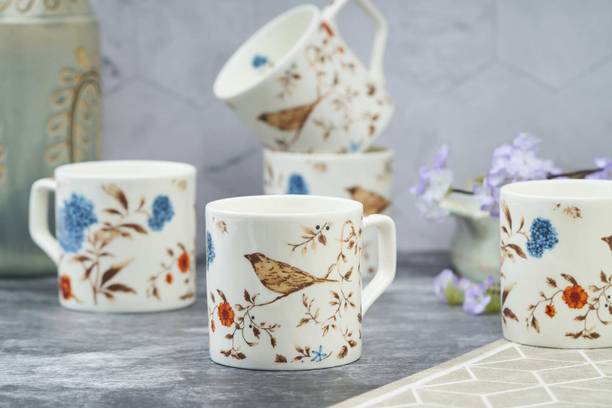 Golden Queens Pack of 6 Bone China Brown Bird Tea Cups