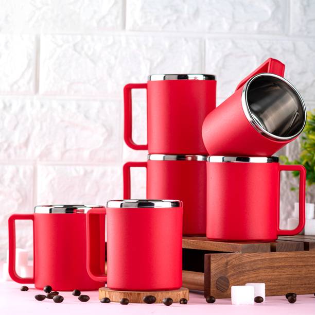 SPEACK Pack of 6 Stainless Steel, Plastic Premium Quality Matt-Finished Double-Walled Tea, Coffee,