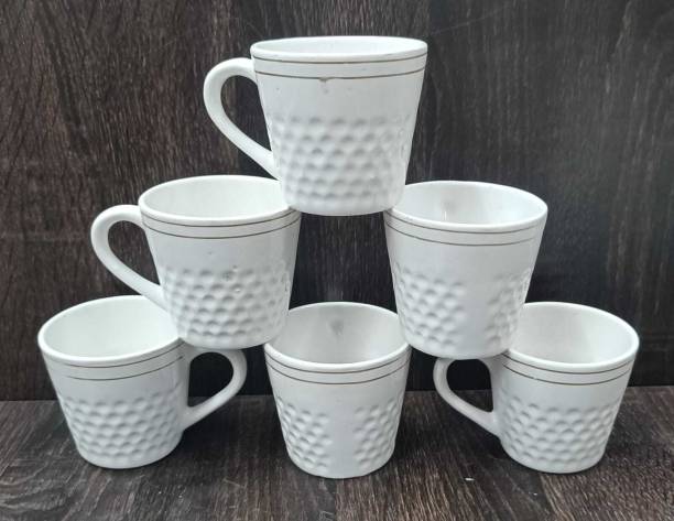love unlimited Pack of 6 Bone China white whole sushil-03 China Tea Cups Set of 6 for Home/Office/Gifts, 140 ML