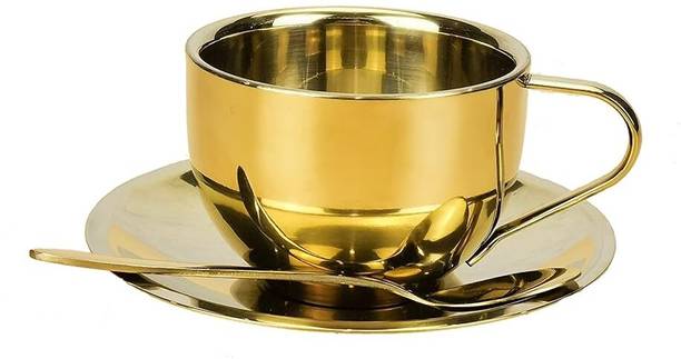 HARINIYAM Stainless Steel Luxury Gold Cup Saucer Set