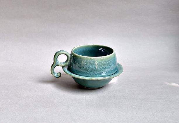 Saga Ceramics Ceramic Green Swirl Ceramic Tea Cup and Saucer