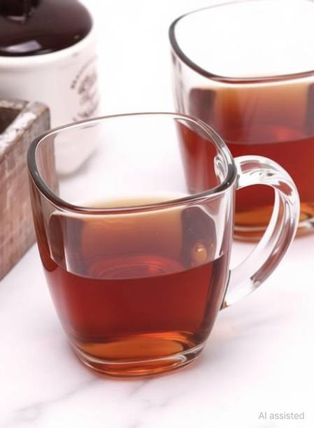 Optiq Pack of 6 Glass Crystal Clear Square Shaped Transparent Glass Tea & Coffee Cups With Handle Perfect for Hot Beverages, Cold Drinks, Coffee, Tea, Latte, Iced Tea, Espresso, Cappuccino, Hot Chocolate 200ml Pack of (6 pcs.) Glass Coffee Mug (200 ml, Pack of 6)