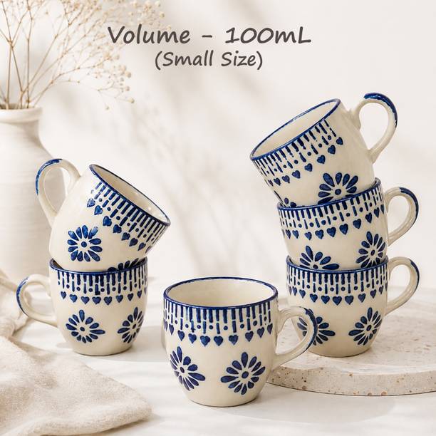 D'Maiolica Pack of 6 Ceramic, Bone China Premium Quality Small Size tea cup set of 6, coffee cups