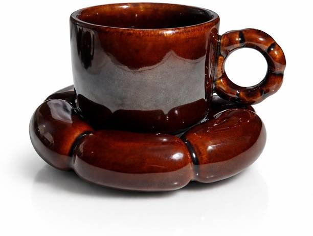 Soulspin Pack of 1 Ceramic Handcrafted Ceramic Cup with Matching Saucer