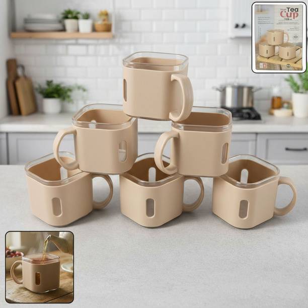 DeoDap Pack of 6 Plastic Premium Square Shape Tea Cup Set | Lightweight Tea Cups | Tea & Cofee Cups 150ML