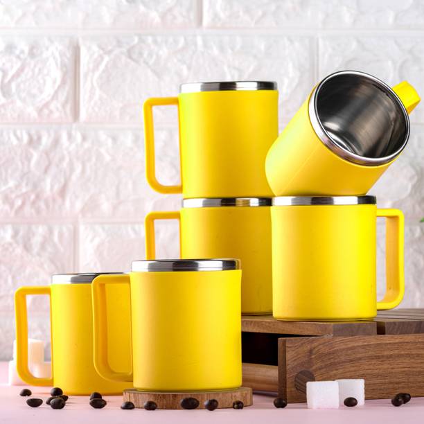 SPEACK Pack of 6 Stainless Steel, Plastic Premium Quality Matt-Finished Double-Walled Tea, Coffee,