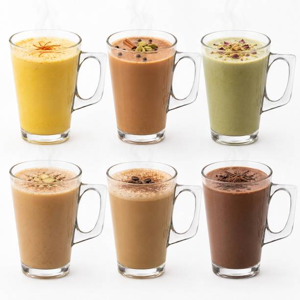 Borzor Pack of 6 Glass 130ML Coffee Mugs with Handle Transparent Tea Small Glass Cup
