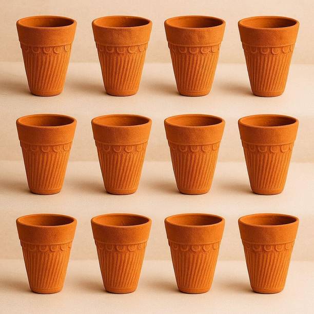 SAWRIZ Pack of 12 Terracotta 70ml Traditional Terracotta Clay Tea Cup | Kulhad | Eco-Friendly Drinkware