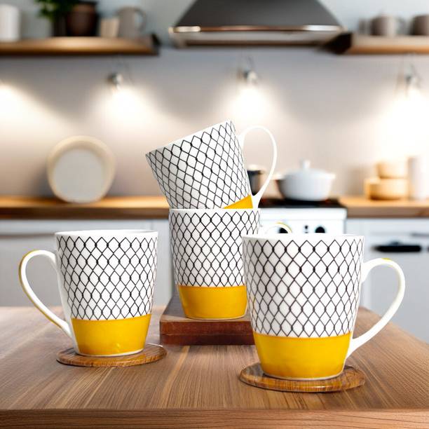 UPC Pack of 4 Ceramic Coffee Mug, Printed Tea/Coffee Cups, Mugs Set Ideal for Daily Use.