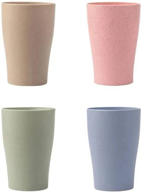Ecom Solutions Pack of 4 Bamboo Unbreakable Wheat Straw Tea Cups Set of 4 Freezer & Microwave-Safe Coffee Cups